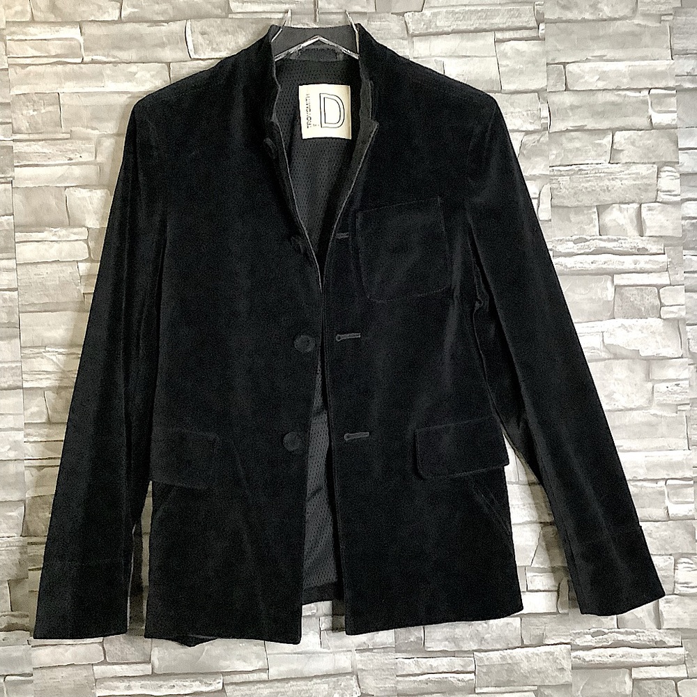 Troy Smith vintage black velvet button closure blazer S  (C027)